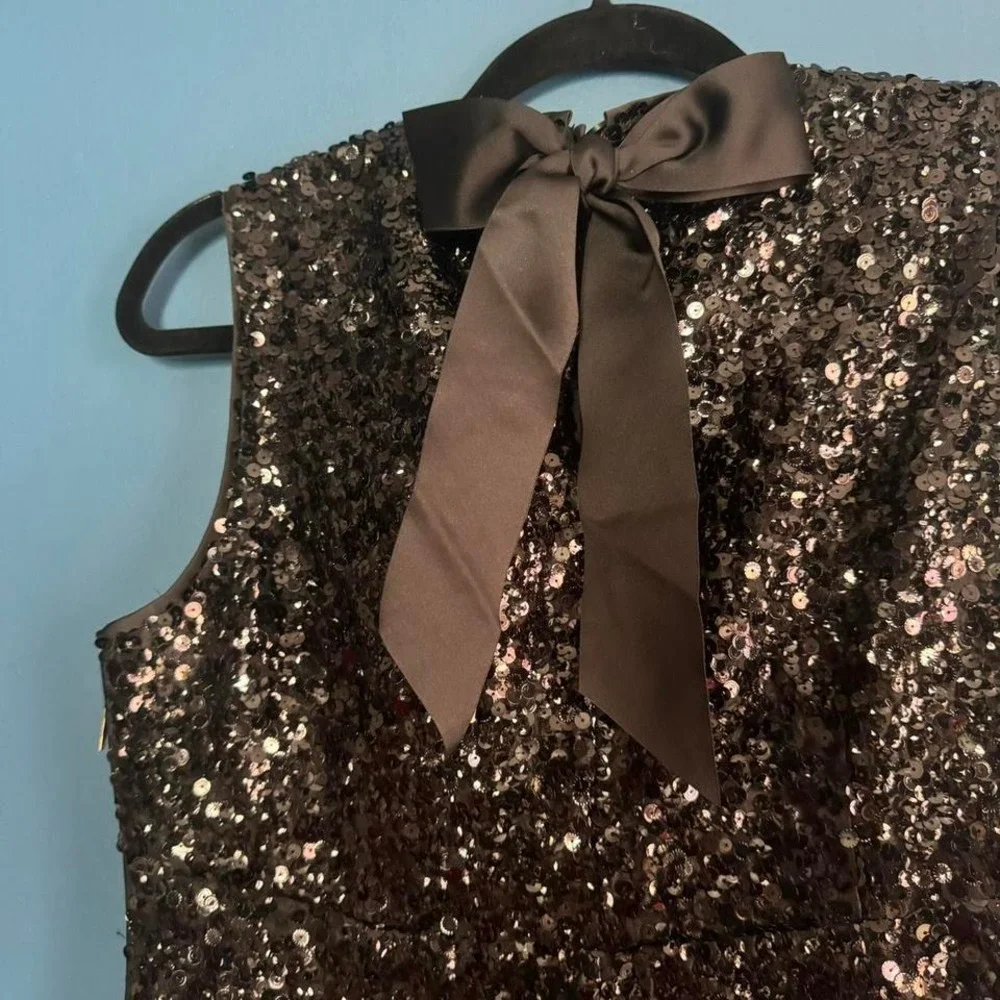 Kate Spade Sequin Fit and Flare Dress Women's Size 6 NWT Black Bow Festive Event